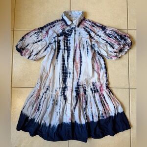 WKND WYFR Bohemian Tie Dye Frock It Dress Puff Sleeve V-Neck Size M Shirt Dress